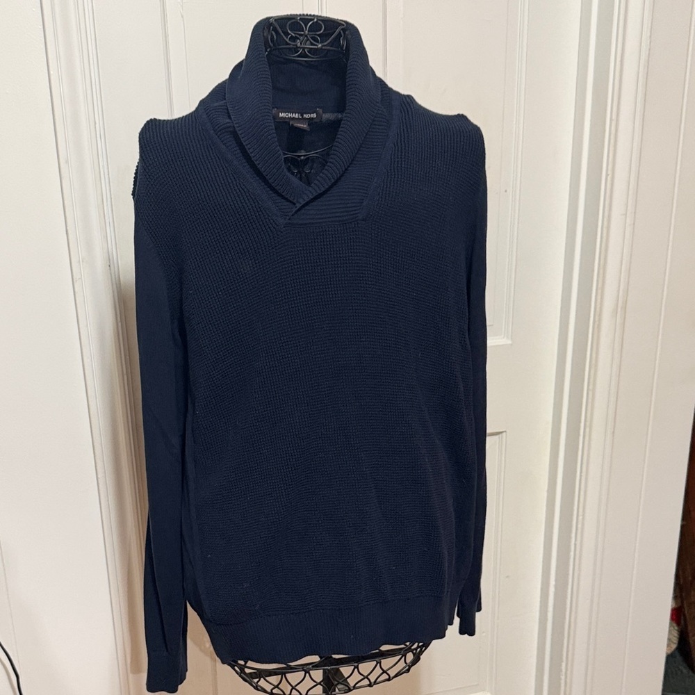 ⛄️⛄️⛄️BOGOHO ⛄️⛄️⛄️Michael Kors Dark Blue Shawl Collar Sweater-XL